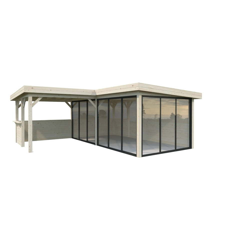Palmako Pavillon Lenna Set 423 Slide aus Fichtenholz in Braun mit transparenten Alu-Schiebetüren und Flachdach, B/T/H: 588 x 588 x 245 cm - Bild 2