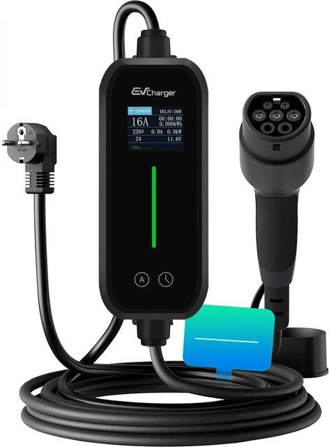 Junsun EV Ladegerät 3,5kW mit 6m Type 2 Kabel, Smart App Steuerung, 1-phasig, 6-16A, Schwarz - Bild 1