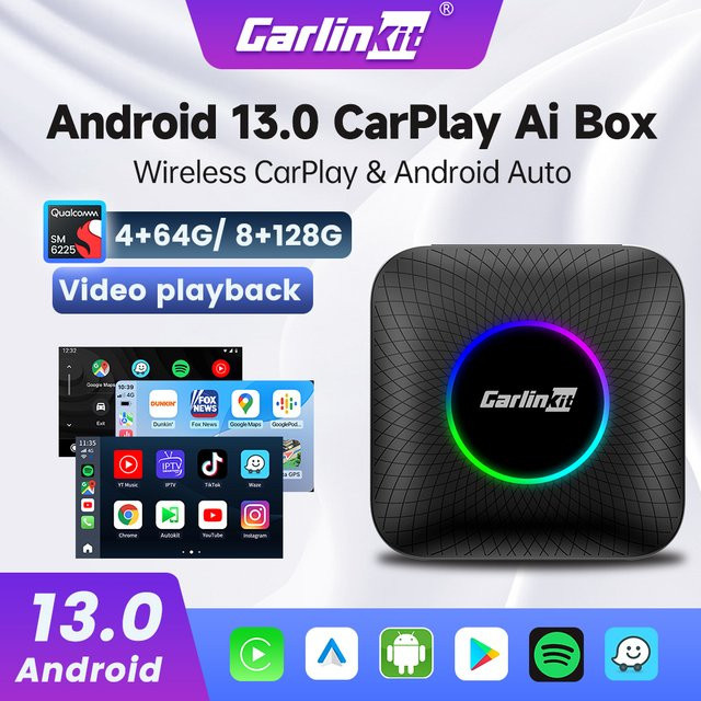 Carlinkit Android 13 Smart TV Box mit Wireless Android Auto und Apple CarPlay, 8 Core Prozessor, 128 GB Speicher, Schwarz - Bild 1