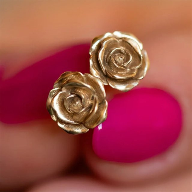 YoYo Ohrstecker Rosen, vergoldet, Damen, Vintage - Bild 1
