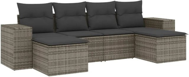 vidaXL 6-teilige Garten-Sofagarnitur in L-Form mit Polsterkissen und Ottoman, Grau - Bild 1