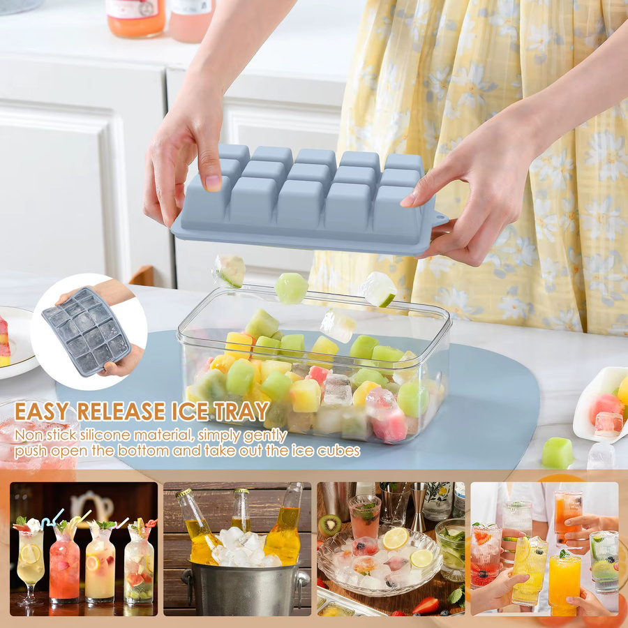 Willstar 4er-Pack Silikon-Eiswürfelformen mit Deckel, 15 Fächer, quadratische Eiswürfelform in Multicolour für Cocktails und Whisky - Bild 2