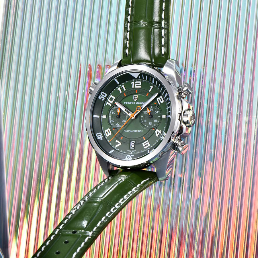 PAGANI DESIGN Chronograph, Grün, Quarz, Edelstahl, Leder, Herren - Bild 2