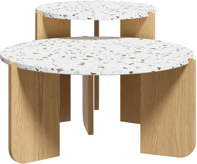 okwish Couchtisch Beistelltisch für Wohnzimmer Terrasse und Balkon in Weiß mit kunstvollen Mustern B/T/H: 81 x 79 x 45,5 cm - Bild 1