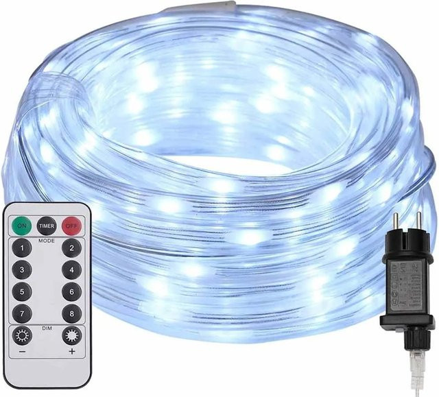 vidaXL LED Lichtseil mit 120 LEDs, Kaltweiß, 5 m, Transparent, mit Fernbedienung, IP44 für Außen und Innen - Bild 1