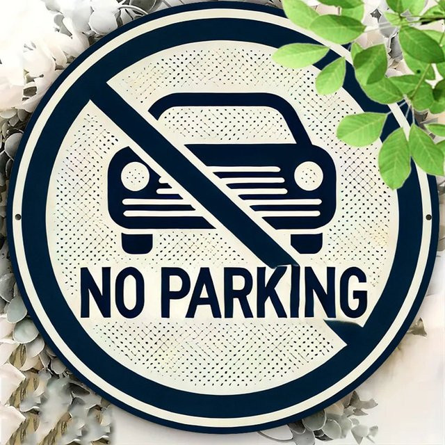 Potdemiel Vintage No Parking Here Rundes Aluminiumschild in Weiß, Durchmesser: 19,81 cm - Bild 1