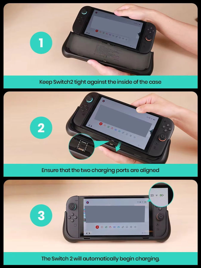 NEWDERY Akku für Nintendo Switch 2, externe Akkuladestation mit 10.000 mAh und verstellbarem Ständer, Schwarz - Bild 3