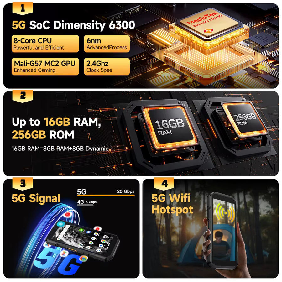 ULEFONE Armor X32 Pro 5G Robustes Android Smartphone in Schwarz mit 256 GB ROM, 16 GB RAM und 5,65 Zoll Display sowie NFC - Bild 2