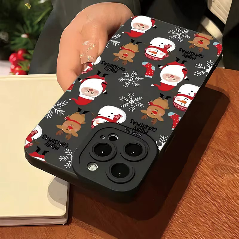 Mattierte TPU Handyhülle mit Weihnachtsmann-Muster für Apple iPhone (verschiedene Modelle), Schwarz/Mehrfarbig - Bild 5