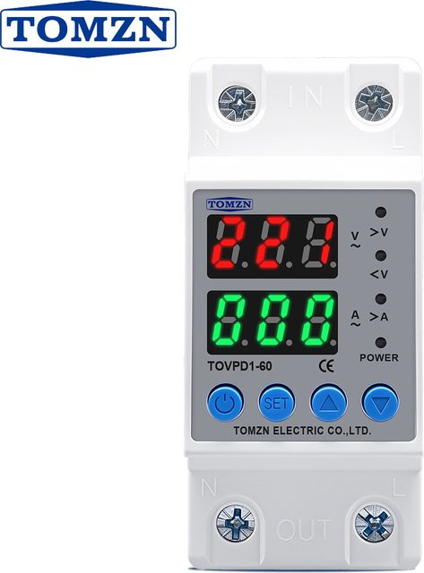 TOMZN DIN-Schiene Spannungsmonitor mit Unterspannungsschutz und Strombegrenzung für 110 V 230 V AC bis 80 A - Bild 1