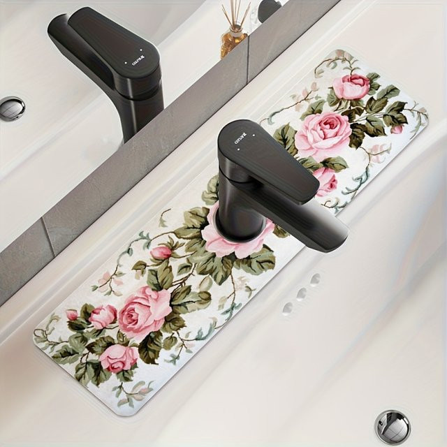 VIKAMA Spülbeckenmatte mit Retro Rosen-Design, wasserdichte und rutschfeste Spritzschutzmatte für die Küche, multicolour - Bild 1