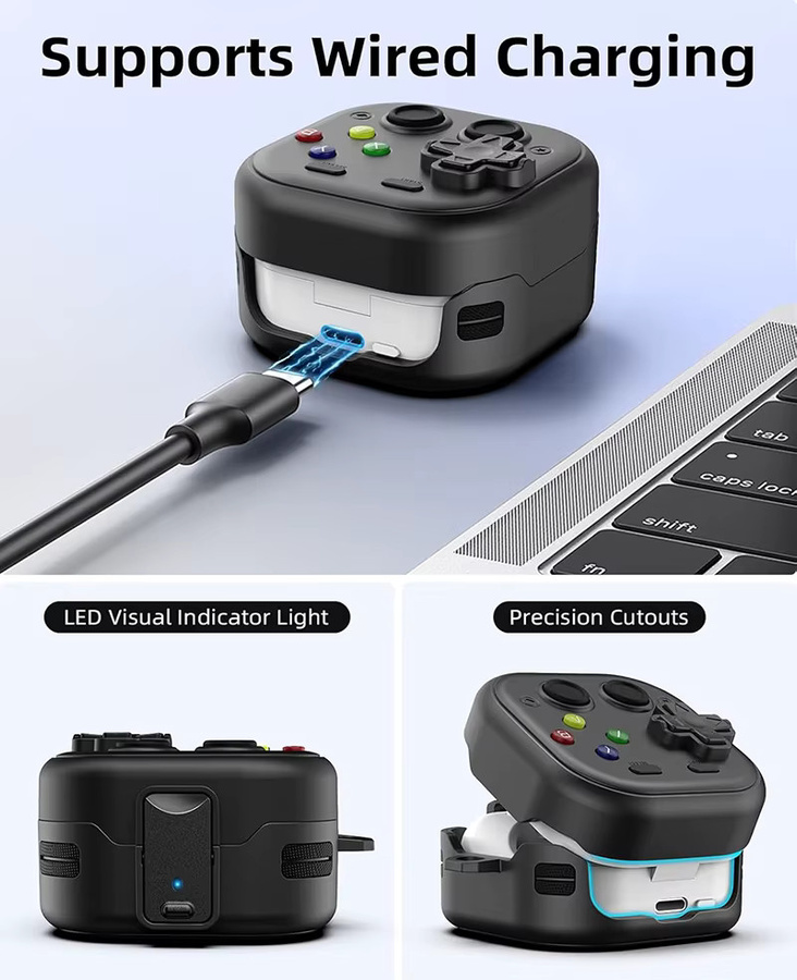 ZEKS 3D-Gamepad-Schutzhülle für Samsung Galaxy Buds 4 und Buds 4 Pro in Schwarz mit Schalterverschluss und Stoßschutz - Bild 3