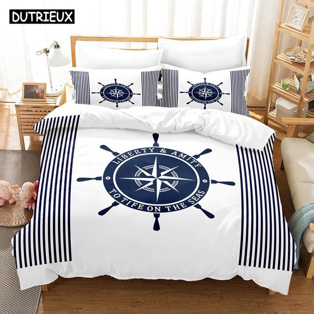 Lodestar Bettwäscheset Nautisches Anker-Design in Weiß, 3-teilig, B/H: 140 x 200 cm - Bild 1