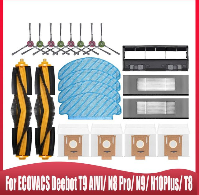 Ecovacs Ersatzteil-Set für Deebot T9 AIVI, N8 Pro, N9, N10 Plus und T8 AIVI bestehend aus Hauptseitenbürste, Filter und Staubbeuteln - Bild 1