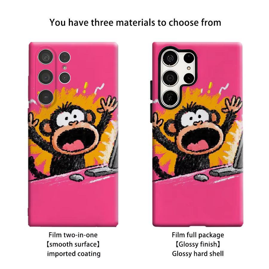 Aurbe Handyhülle für Samsung Galaxy S26 S25 S24 S23 Ultra Plus mit HD Hard Excited Monkey Design in Pink und doppelschichtiger Folienabdeckung - Bild 2