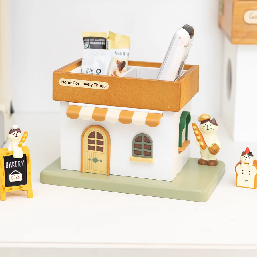 Holz-Aufbewahrungsbox in Cartoon-Haus-Design als Stiftehalter und Schreibwaren-Organizer für Büro, Schule und Make-up-Pinsel, Mehrfarbig - Bild 2