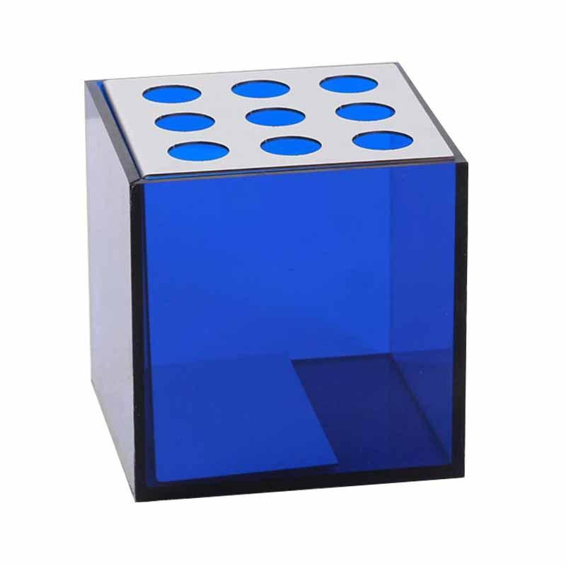 Minimalistische blaue Aufbewahrungsbox aus Acryl und Metall in Quadratform für Schreibwaren und Taschentücher, B/T/H: 12 x 12 x 12 cm - Bild 2