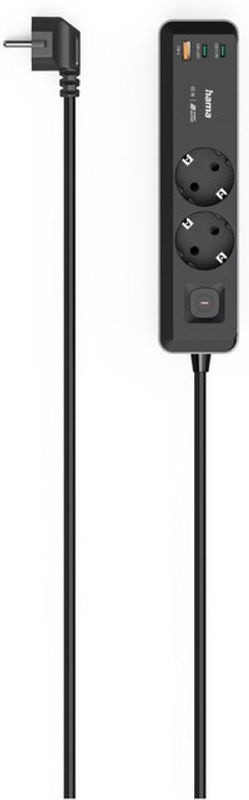 Hama Steckdosenleiste 2-fach mit USB-C und USB-A 65W PD in Schwarz/Grau, 1,4 m - Bild 2
