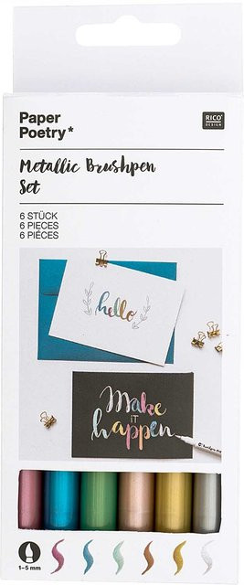 Rico Design Paper Poetry Metallic Brushpens, 6 Stück, Mehrfarbig - Bild 1