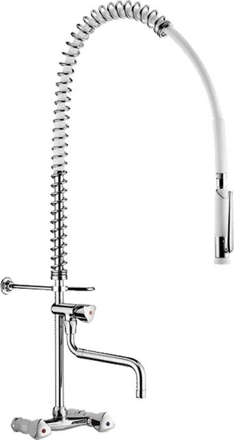 Delabie Geschirrspülbrause-Garnitur mit Wandmischer und Handbrause in Chrom, Edelstahl, mit ausziehbarem Schwenkauslauf und Spritzfunktion - Bild 1