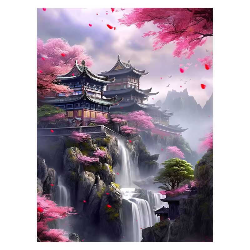 Huacan Diamantmalerei Japanisches Haus Mosaik Blume Wanddekoration Multicolour - Bild 2