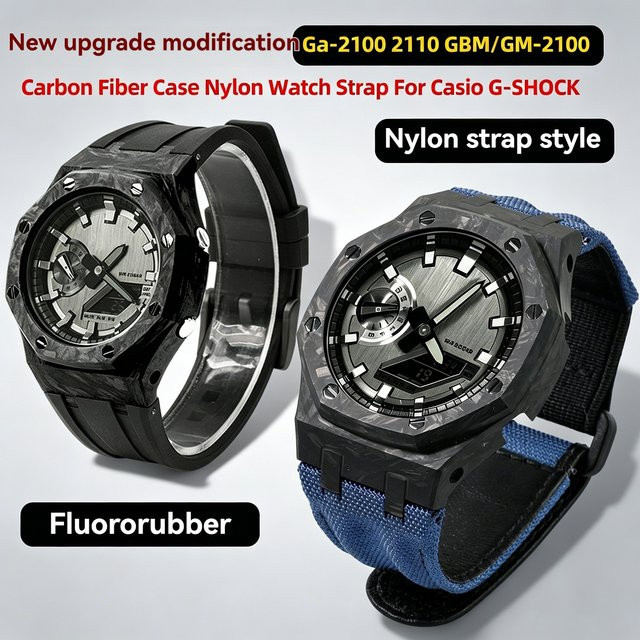 Casio Uhrenarmband-Modifikationsteile, Kohlefaser-Lünette, Nylon, Schwarz, Herren - Bild 1