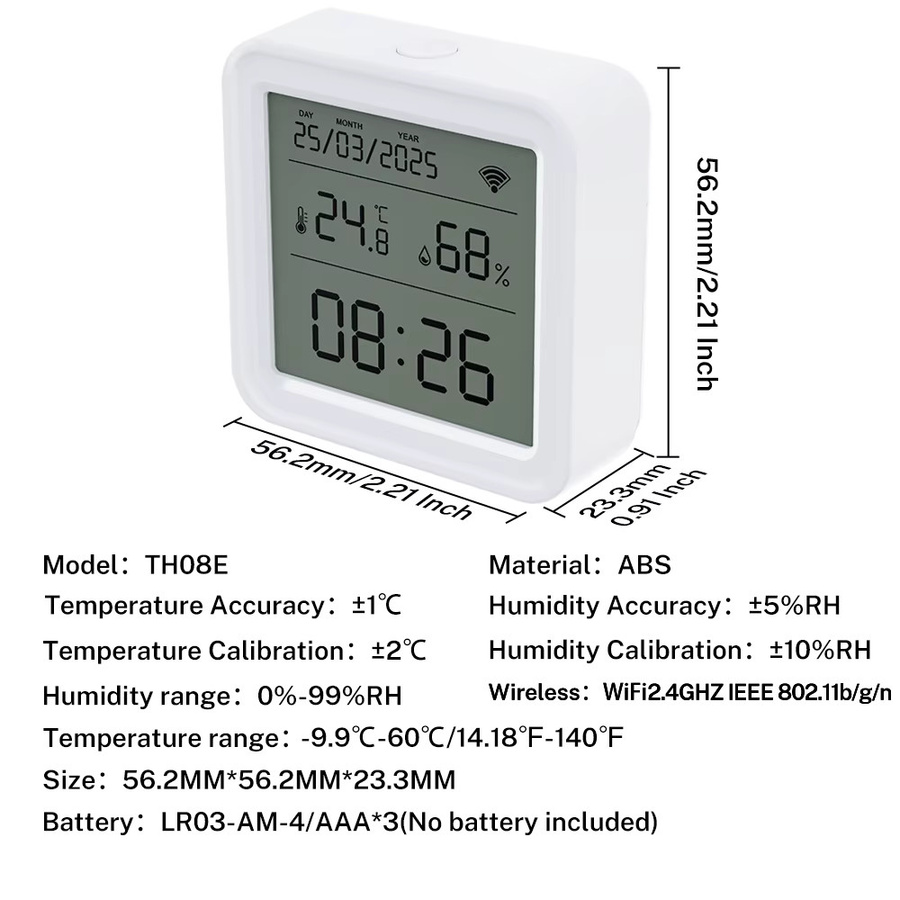 RightSitu Tuya WIFI Temperatur und Feuchtigkeit Sensor Hygrometer Thermometer mit Hintergrundbeleuchtung in Weiß für Smart Home App Steuerung via Alexa und Yandex - Bild 6