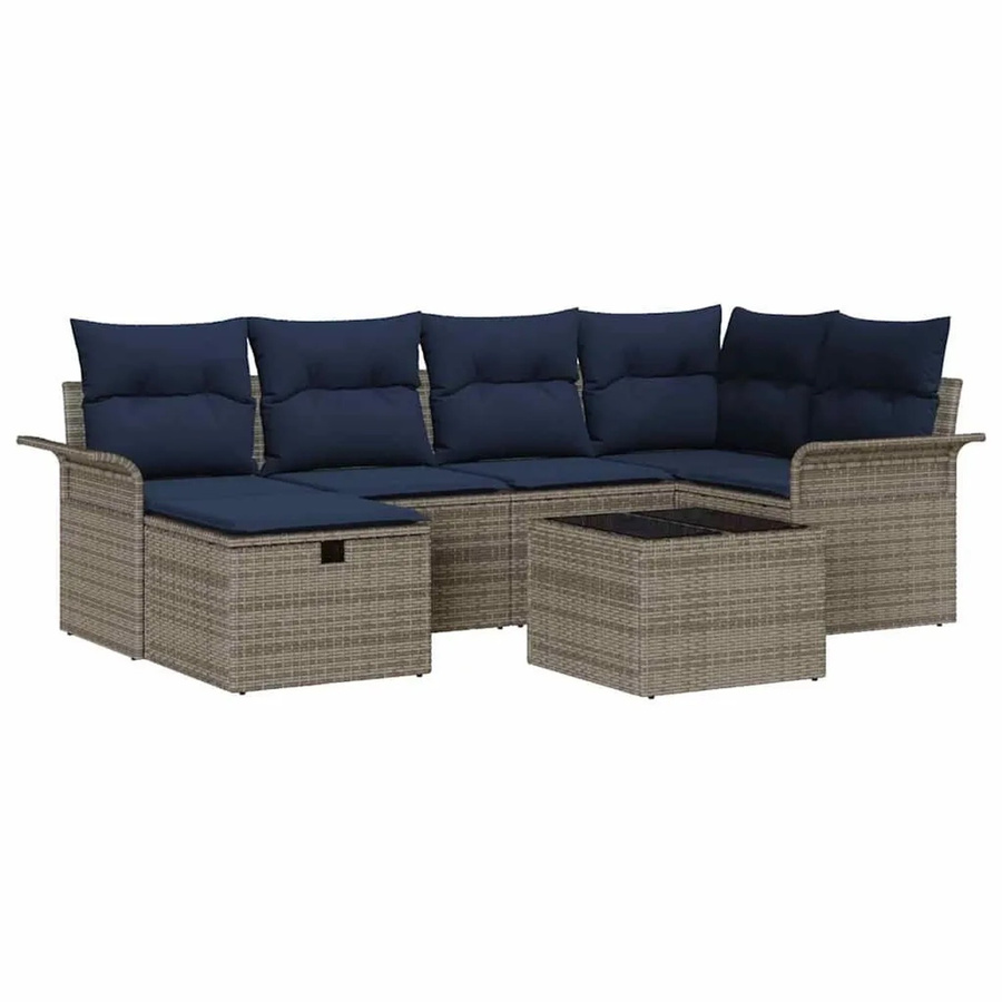 vidaXL Garten-Lounge-Set aus Polyrattan in Grau mit 7-teiliger Polstergarnitur und integriertem Kissen-Stauraum - Bild 2