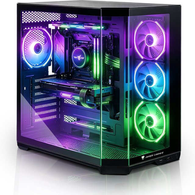 AS-01 ATX Desktop-Computergehäuse in Schwarz mit gehärteten Glas-Seiten- und Vorderwänden und 5 Festplattenslots für ITX, MATX und EATX Motherboards - Bild 1