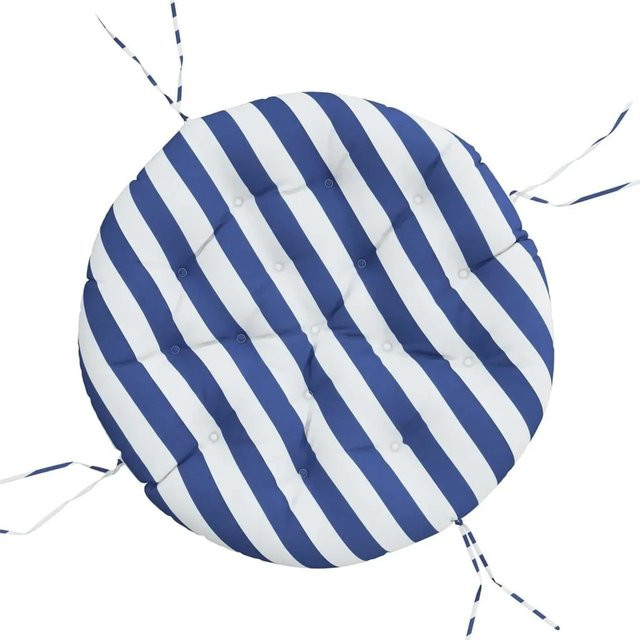 vidaXL Rundes Kissen im maritimen Design, Blau & Weiß Gestreift, Durchmesser: 100 cm, Höhe: 11 cm, aus wasserabweisendem Polyester - Bild 1