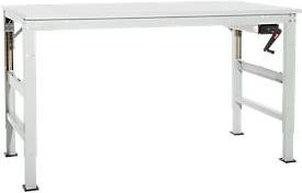 Arbeitstisch Ergo K von Manuflex mit Kurbel und höhenverstellbarer Tischplatte aus Melamin in Lichtgrau, B/T: 100 x 80 cm - Bild 1