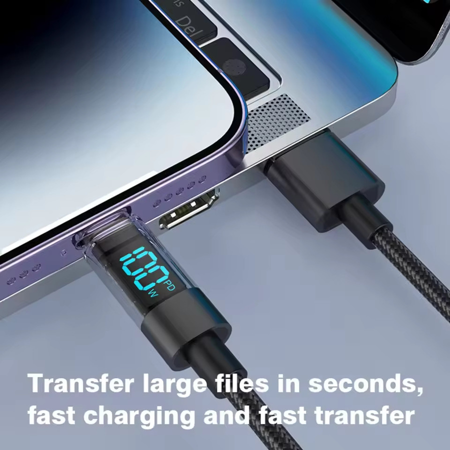 Lann USB-C auf USB-C Schnellladekabel mit Digital-Display und 100W Leistung, Nylon-Geflecht, Schwarz - Bild 6