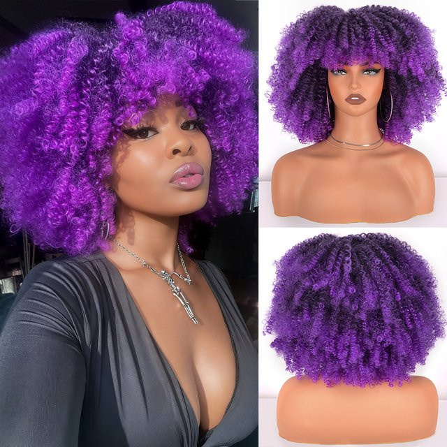 BUDABUDABUDA Afro-Perücke, 30,5 cm, Ombre-Lila, synthetisch, Damen - Bild 1
