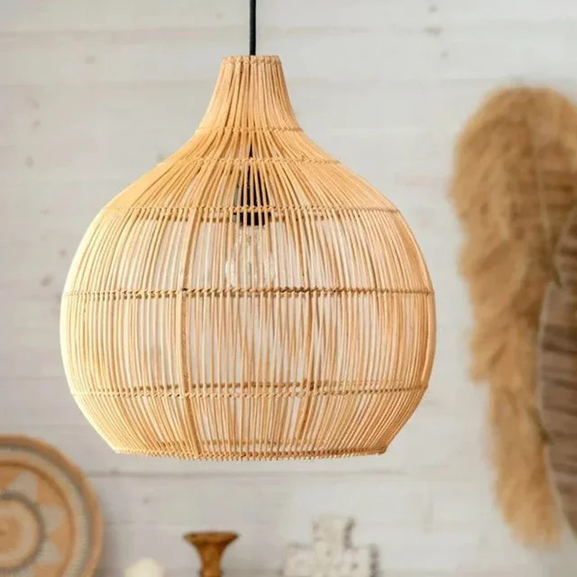 JIANKEXING Rattan-Pendelleuchte im chinesischen Stil als handgewebte Vogelkäfig-Laterne für Wohnzimmer und Esszimmer - Bild 1