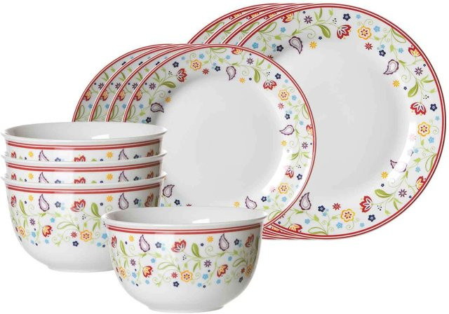 Ritzenhoff & Breker Basic-Set Shanti 12er Set aus Keramik in Weiß mit floralem Design - Bild 1