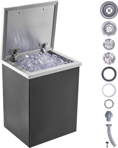 VEVOR Edelstahl Eisbehälter mit Klappdeckel und Ablauf, 40 qt (ca. 38 l), B/T/H: 30,48 x 35,56 x 45,72 cm - Bild 1