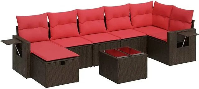 vidaXL 8-tlg Garten-Sofagarnitur in L-Form aus braunem Poly-Rattan mit Kissen und pulverbeschichtetem Stahlgestell - Bild 1