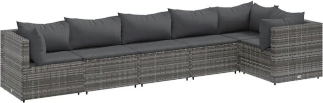 vidaXL 6-tlg Garten-Lounge-Set L-Form aus grauem Poly-Rattan mit UV-beständigen Kissen und pulverbeschichtetem Stahlgestell - Bild 1