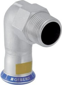Geberit Gas-Übergangswinkel Mapress 90 Grad aus Edelstahl in Silber mit AG d= 22mm x R 3/4 - Bild 1