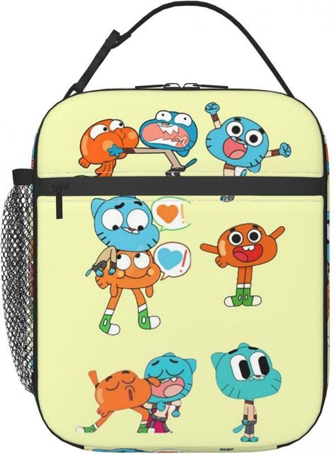 Fancy Style Studio Isolierte Lunchtasche Gumball und Darwin Die Erstaunliche Welt von Gumball, Auslaufsichere Thermische Lunchbox für Damen, Beige/Multicolor - Bild 1