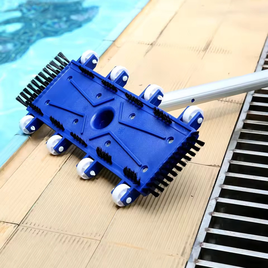 Hochleistungs-Poolreinigungskopf mit Seiten- und Bodenbürsten in Blau, gewichteter flexibler Vakuumkopf mit Kunststoffgriff - Bild 6