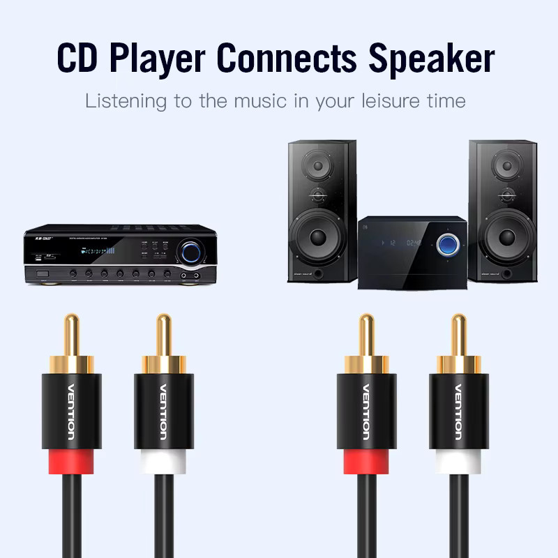 Tions RCA zu RCA Audio Kabel mit goldbeschichteten Steckern in Schwarz, Länge: 1 m oder 2 m - Bild 3