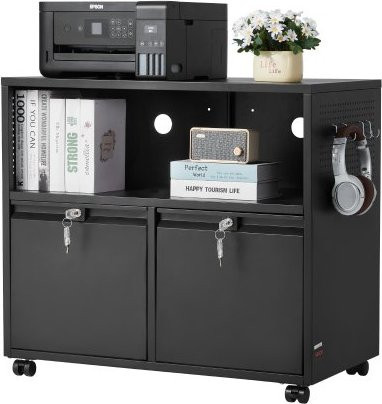 VEVOR Metall-Aktenschrank mit 2 Schubladen in Schwarz, Lateral-Aktenordner mit Schloss und verstellbaren Hängestangen für Home-Office und Büro, B/T/H: 80 x 43,2 x 80 cm - Bild 1