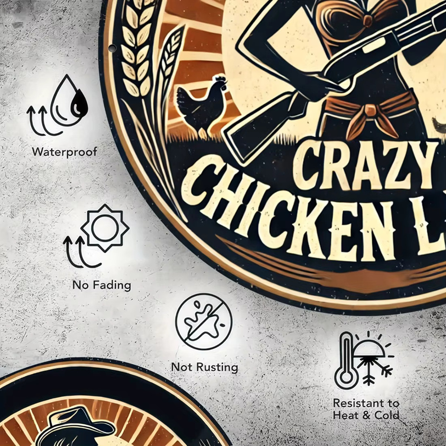 CIFBUY Chicken Mom Aluminium-Wandschild, rundes Metallblech-Deko mit Cowboyhut-Design, Bauernhaus-Dekor in Mehrfarbig - Bild 5