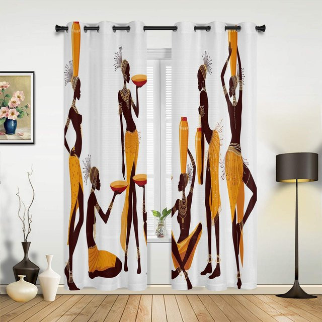 Dekorativer Vorhang im ethnischen Afrikanischen Stil mit Grafik-Motiv, Schwarz und Multicolour, Breite: 135 cm, Höhe: 60 cm - Bild 1
