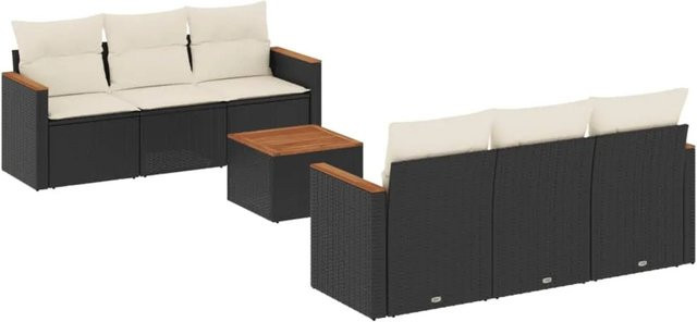 vidaXL 7-tlg Garten-Sofagarnitur in L-Form mit Tisch und Kissen, Schwarz, PE-Rattan und Akazienholz - Bild 1