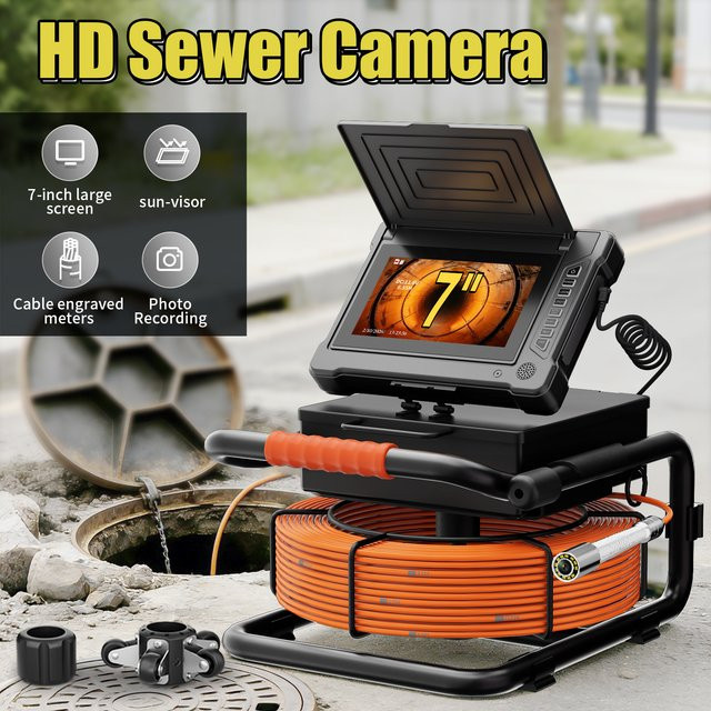 MOUNTAINONE Kanalinspektionskamera mit 7 Zoll DVR Display, selbstnivellierend, 512Hz, 18/23mm Kamera und 32GB TF-Karte für Abfluss- und Kanalrohr-Industrie-Endoskopie - Bild 1