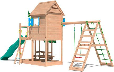 JUNGLE GYM Spielanlage Cabana in Grün und Natur mit Holzfarben, B/T/H: 687 x 277 x 335 cm - Bild 1