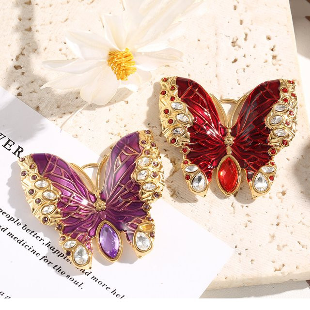 Schmetterling Anhänger, Vergoldet, Emaille, Strass, Kristall, Damen - Bild 1