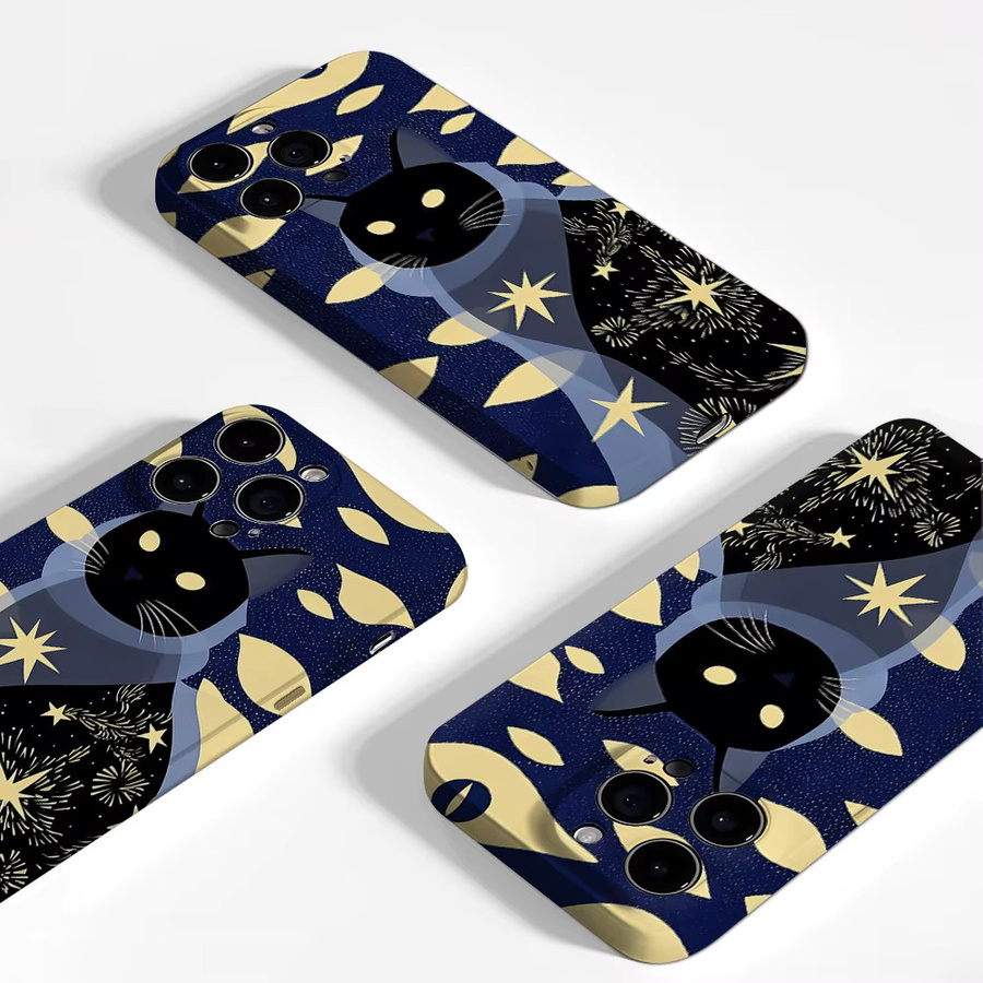 Aurea Case Matte Bumper MagSafe kompatible iPhone Hülle mit Sternennacht Schwarze Katze Design in Schwarz und Multicolour - Bild 4